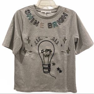 NWOT “Shine Bright” Light Bulb Gray Embroidered T Shirt Size Small